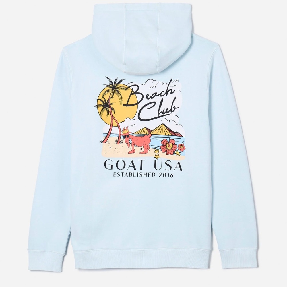 GOAT USA.  Beach Club Hoodie. Adult Size Small Unisex. Excellent preowned